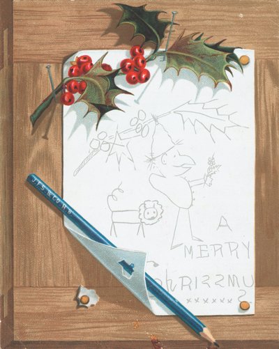 Vázlat a tűtáblán, karácsonyi kártya alkotó: English School