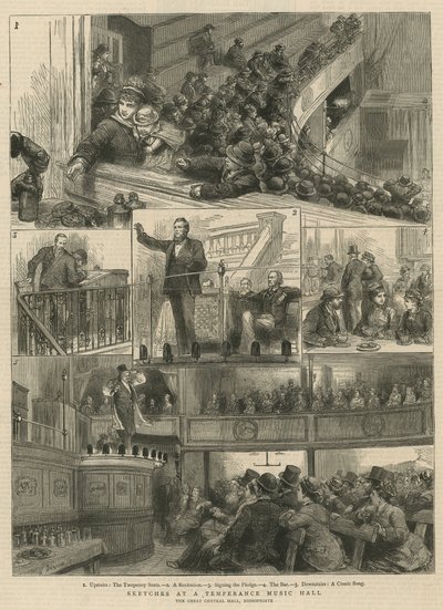 Vázlatok a Temperance Music Hallban, a Nagy Központi Csarnokban, a Bishopsgate-ben alkotó: English School