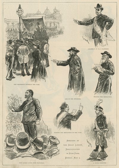 Vázlatok a Hyde Parkban tartott munkáspárti nagy demonstráción, 1891. május 3-án, vasárnap alkotó: English School