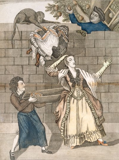 Slight of Hand by a Monkey or the Ladys Head Unloaded, Grimm eredeti rajzából, a Carington Bowles, London, pub számára nyomtatva. 1778 alkotó: English School