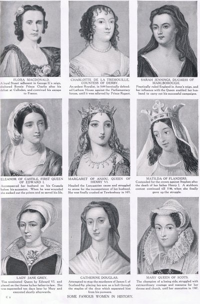 Néhány híres nő a történelemben, illusztráció a Hutchinsons History of the Nations-ből, 1910 körül alkotó: English School