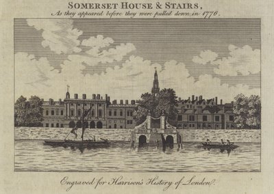 A londoni Somerset House and Stairs, ahogyan az 1776-os lebontásuk előtt látszottak alkotó: English School