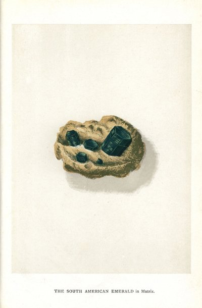 Dél-amerikai smaragd mátrixban, Edwin Streeter "Precious Stones and Gems" című művéből, London, George Bell & Sons alkotó: English School