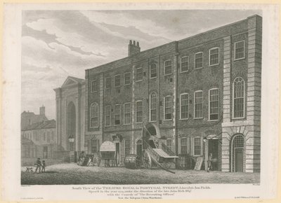 Déli kilátás az egykori Royal Theatre-ről a Portugal Streeten, a Lincolns Inn Fields-ben alkotó: English School