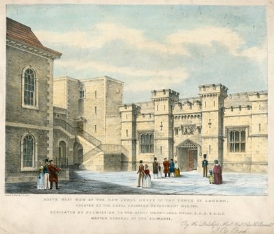 Délnyugati nézet az új ékszerházról a Tower of Londonban, 1840-41 között alkotó: English School
