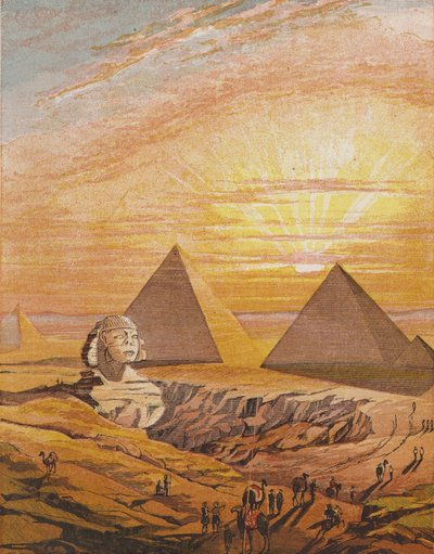 Szfinx és a gízai piramisok, Egyiptom (színes litográfia) alkotó: English School