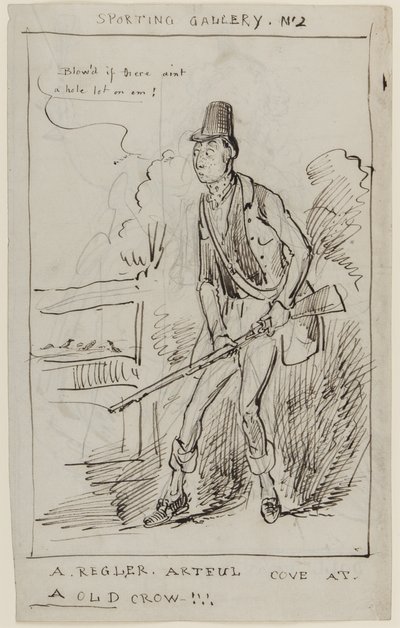 Sporting Gallery No.2, A Regler, Artful Cove at a Old Crow, 1825 körül (toll és tinta papíron) alkotó: English School