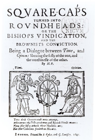 A négyszögletes sapkák kerek fejekké változtak, 1642 alkotó: English School