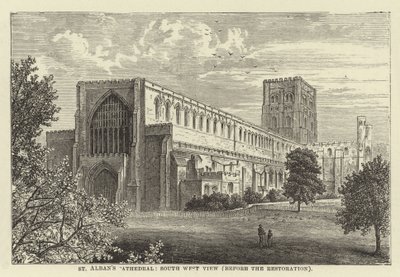 St Albans katedrális, délnyugati nézet, a helyreállítás előtt alkotó: English School
