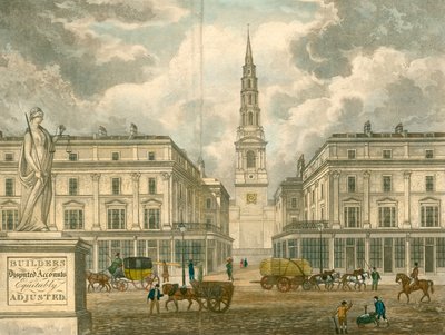 St Brides Church, Fleet Street, London; Z Skyring, földmérő, Primrose Street, Bishopsgate hirdetéséből alkotó: English School