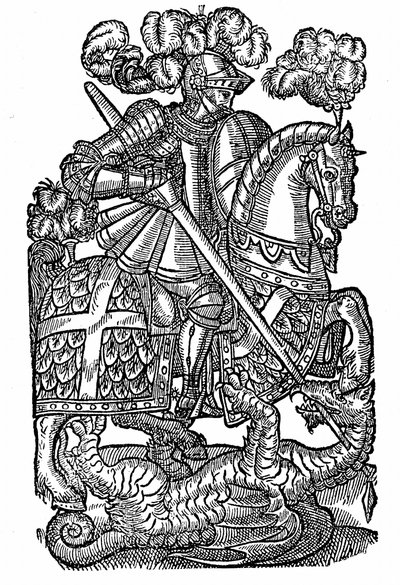 Szent György (megh. 303 körül), a vöröskeresztes lovag, aki megöli a sárkányt. alkotó: English School