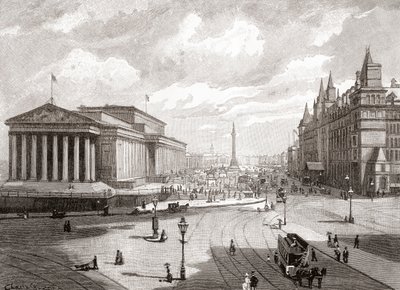 Szent György csarnok és Lime Street, Liverpool, a "Cities of the World" című, 1893 körül megjelent kiadványból (nyomtatás). alkotó: English School