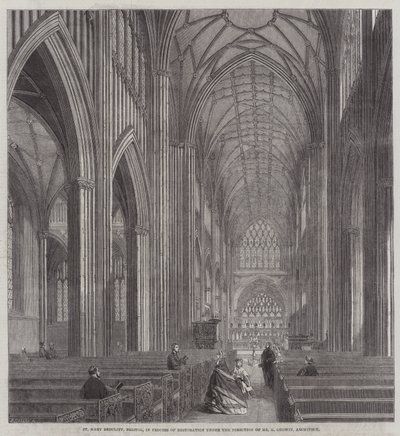 St Mary Redcliffe, Bristol, restaurálás alatt G Godwin építész úr irányításával (metszet) alkotó: English School