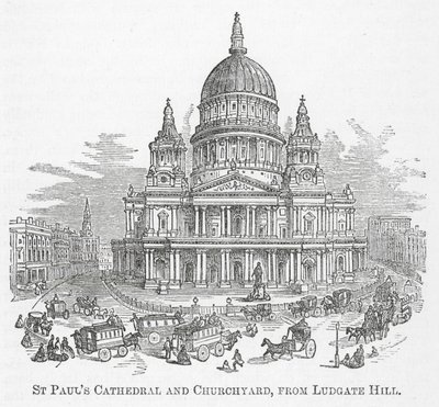 A Szent Pál székesegyház és a templomkert a Ludgate Hillről (metszet) alkotó: English School