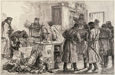 A szentpétervári rendőrség egy nihilista nyomdát fedez fel, a „The Illustrated London News”-ból, 1887. április 16. alkotó: English School