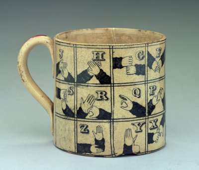 Staffordshire bögre, amely jelnyelven ábrázolja az ábécét, 1820 körül (cserép) alkotó: English School
