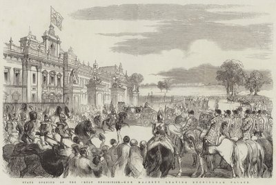 A Nagy Kiállítás állami megnyitója, Őfelsége elhagyja a Buckingham-palotát (metszet) alkotó: English School