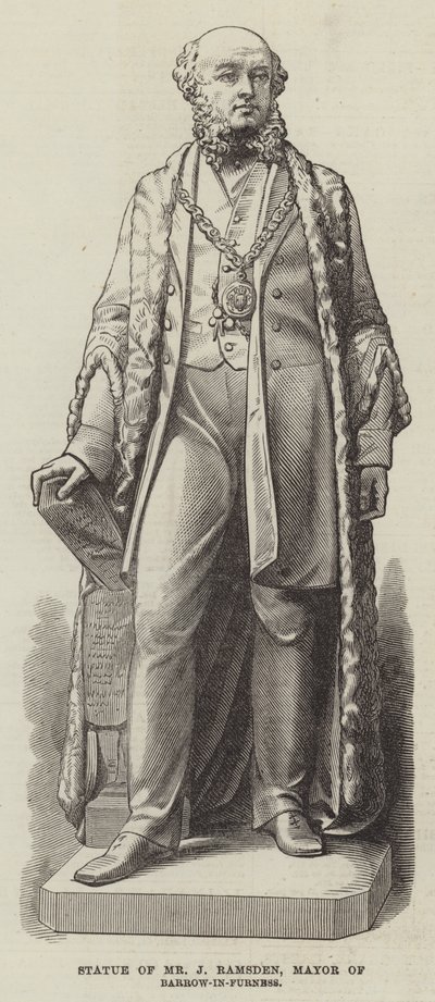 J Ramsden úrnak, Barrow-in-Furness polgármesterének szobra (metszet) alkotó: English School