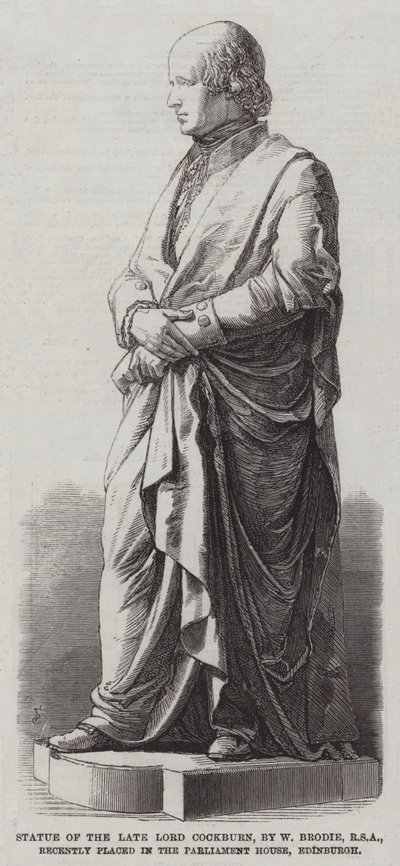 A néhai Lord Cockburn szobra, W Brodie, RSA, a közelmúltban az edinburghi parlamenti épületben (metszet) alkotó: English School