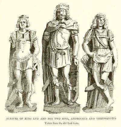 Lud király és két fia, Androgeus és Theomantius szobrai alkotó: English School