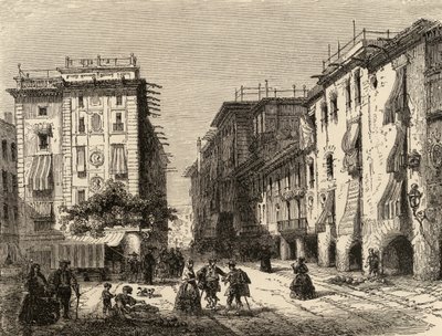 Barcelonai utca, Samuel Manning tiszteletes "Spanish Pictures" illusztrációja (metszet) alkotó: English School