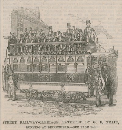 Birkenheadben közlekedő utcai vasúti kocsi, a G F Train szabadalma alkotó: English School