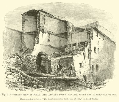 Utcakép Pollában (az ókori Forum Popilii), az 1857-es földrengés után alkotó: English School