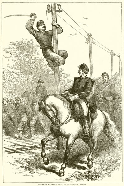 A Stuarts lovasság távíróhuzalokat vág alkotó: English School