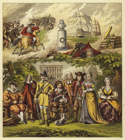 Stuarts, Commonwealth és House of Orange; I. Jakab király, I. Károly király, Oliver Cromwell, II. Károly király, II. Jakab király, Vilmos és Mária, Anna királynő alkotó: English School