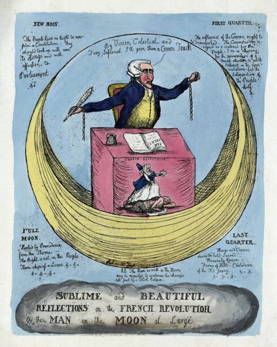Magasztos és gyönyörű elmélkedések a francia forradalomról, vagy a Hold embere a nagy kocsmában. 1790 (kézzel színezett metszet) alkotó: English School