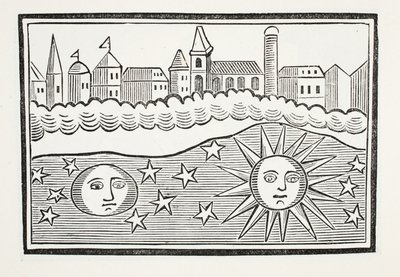 Nap, Hold, csillagok és Föld átültetett, illusztráció a Chap-books of the Eightenth Century, John Ashton, pub. 1882 alkotó: English School