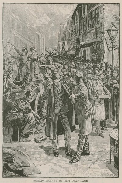 Vasárnapi piac a Petticoat Lane-ben alkotó: English School