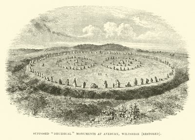 Vermutete druidische Denkmäler in Avebury, Wiltshire, restauriert von English School