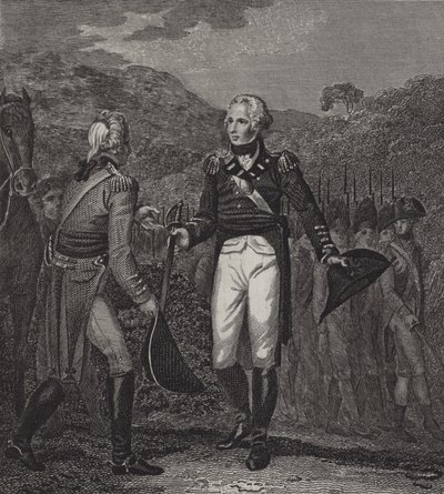 Burgoyne tábornok seregének feladása Saratoga-ban, 1777 alkotó: English School