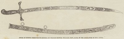 Új-Skócia törvényhozása által Sir William Fenwick Williams tábornoknak, Baronetnek, KCB-nek átadott Becsületkard (metszet) alkotó: English School