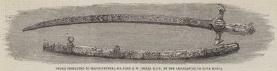 Új-Skócia törvényhozása által Sir John E W Inglis vezérőrnagynak (KCB) ajándékozott kardot (metszet) alkotó: English School