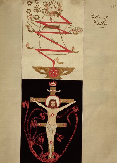Szimbolikus minták a Pastos fedelén az Adeptusok boltozatában, 1895 körül (színes tinta papíron) alkotó: English School