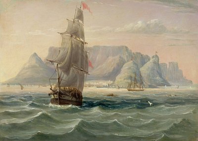 Table Mountain, Fokváros, a tengerből, 1820 (olaj a kártyán) alkotó: English School