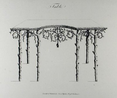 Asztal, William Wrighte "Grotesque Architecture, or Rural Amusement" című, 1768-ban megjelent művéből (metszet) (fekete-fehér fotó). alkotó: English School
