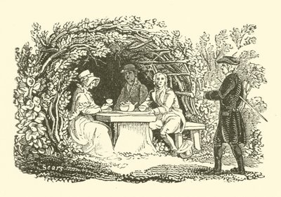 Teafogyasztás a kertben (fametszet) alkotó: English School