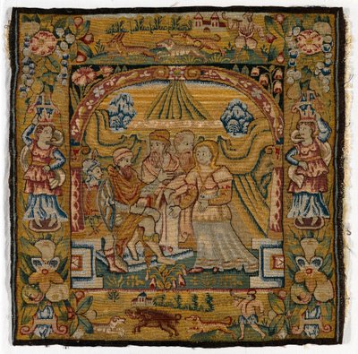 Gobelin párnahuzat Susannah Judge előtt, készült az angliai Sheldonban, 1600 után (gyapjú) alkotó: English School