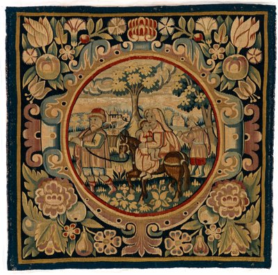 Tapestry cushion cover depicting the Flight into Egypt, made possibly in Sheldon, England, early 17th century (wool) alkotó: English School