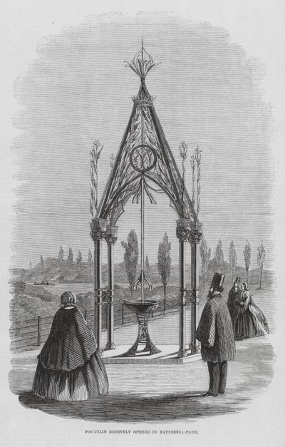 Teulon szökőkút, Battersea Park, London, Anglia (metszet) alkotó: English School