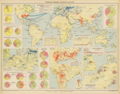 Textilszálak, pamut és len (színes litográfia) alkotó: English School