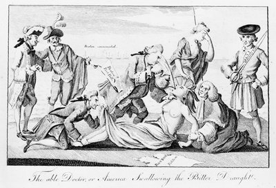 The Able Doctor, avagy Amerika lenyeli a keserű huzatot, megjelent a London Magazine-ban, 1774. május 1. (újságpapír) alkotó: English School