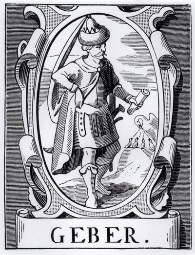 Az alkimista Geber (14. század) illusztrációja a Tudomány és irodalom a középkorban és a reneszánszban, írta és metszett Paul Lacroix, 1878 alkotó: English School