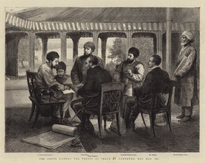 Az Ameer aláírta a békeszerződést Gandamakban, 1879. május 26-án (metszet) alkotó: English School