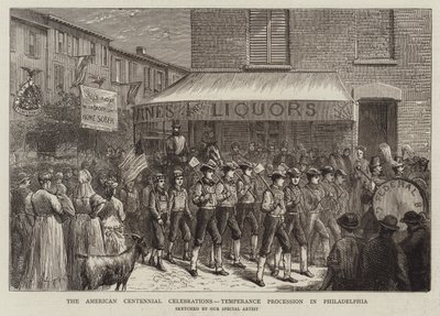 Az amerikai centenáriumi ünnepségek, mértékletességi körmenet Philadelphiában (metszet) alkotó: English School
