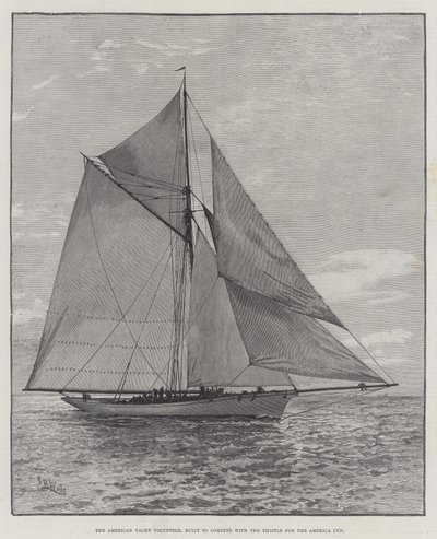 Az American Yacht Volunteer, amely a Thistle-vel versenyezve az Amerika Kupáért (metszet) alkotó: English School