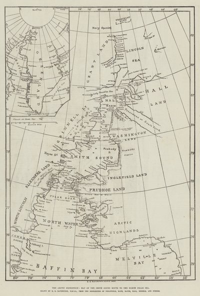 Sarkvidéki expedíció, a Smith Sound útvonal térképe az Északi-sarki-tengerig (metszet) alkotó: English School